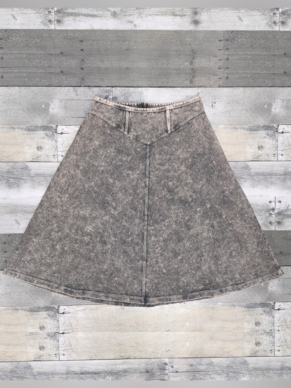 Hard Tail Acid-Wash Gray Midi A-Line Double V Knee Skirt Sz. Small